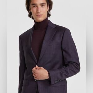 Calvin Klein Men’s Morgan Navy Burgundy Plaid Wool Blazer Sport Coat Jacket 36S